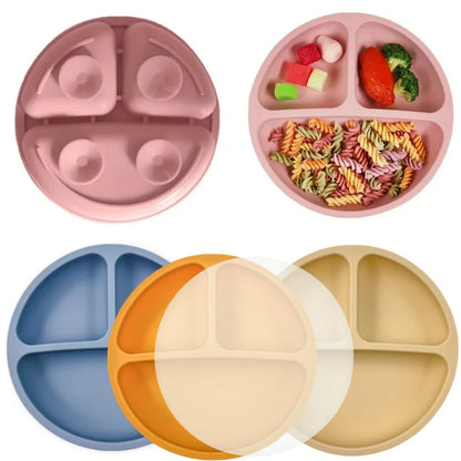 Baby Silicone Plate with 4 Suction Cups Toddler Feeding Plate Smile Face Sucker Bowl Children Dishes Kids Training Tableware