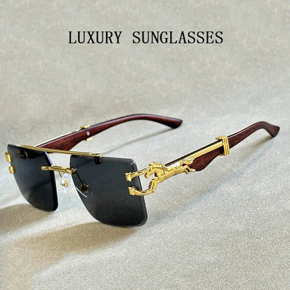 Square Sunglasses For Men New Luxury Vintage Designer Rimless Trendy Fashion Glasses Gafas De Sol Hombre