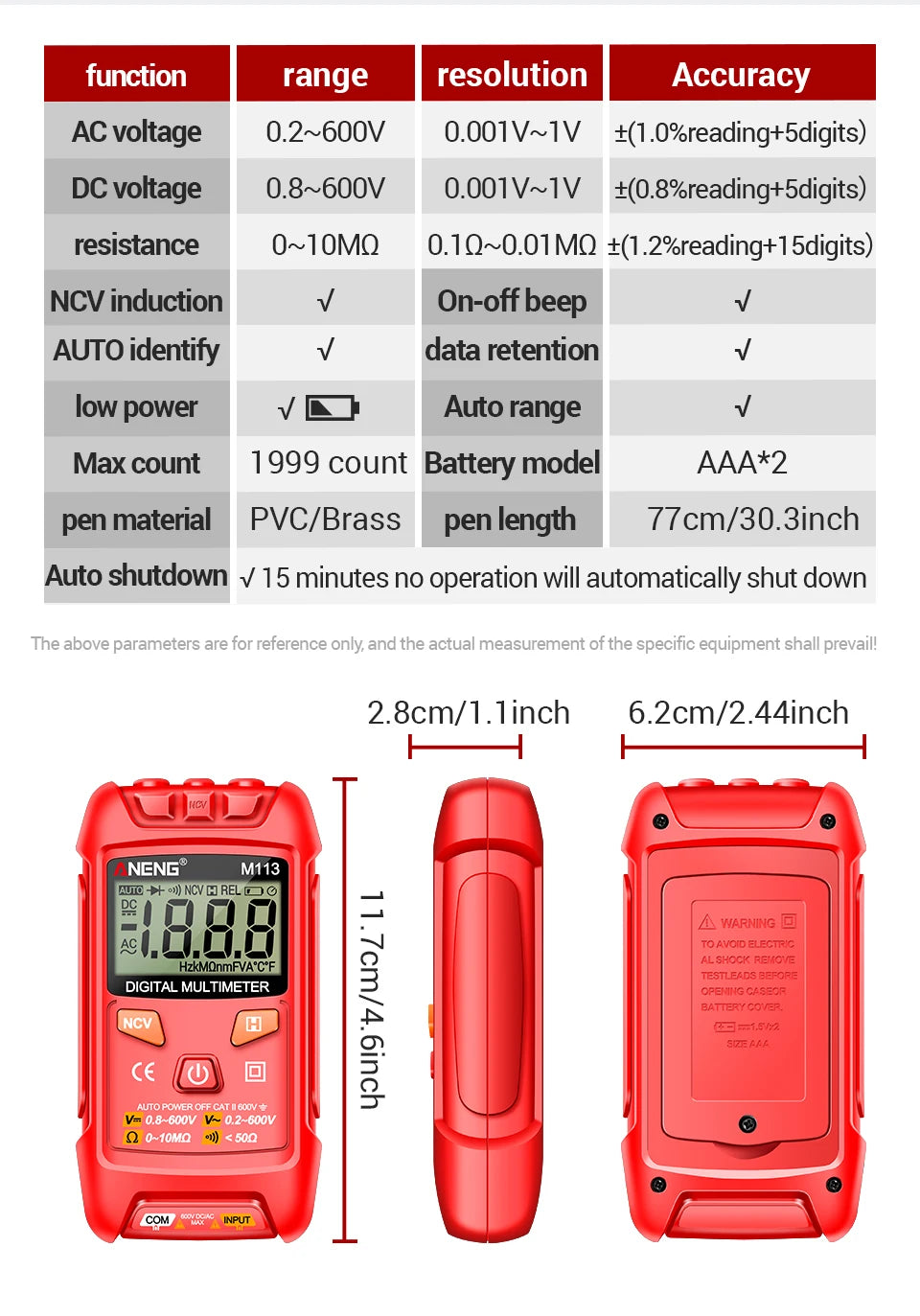 Mini Digital Multimeter AC/DC Voltage Meter 1999 Counts Multimetro Ohm NCV Electricity Tools Measuring Instruments