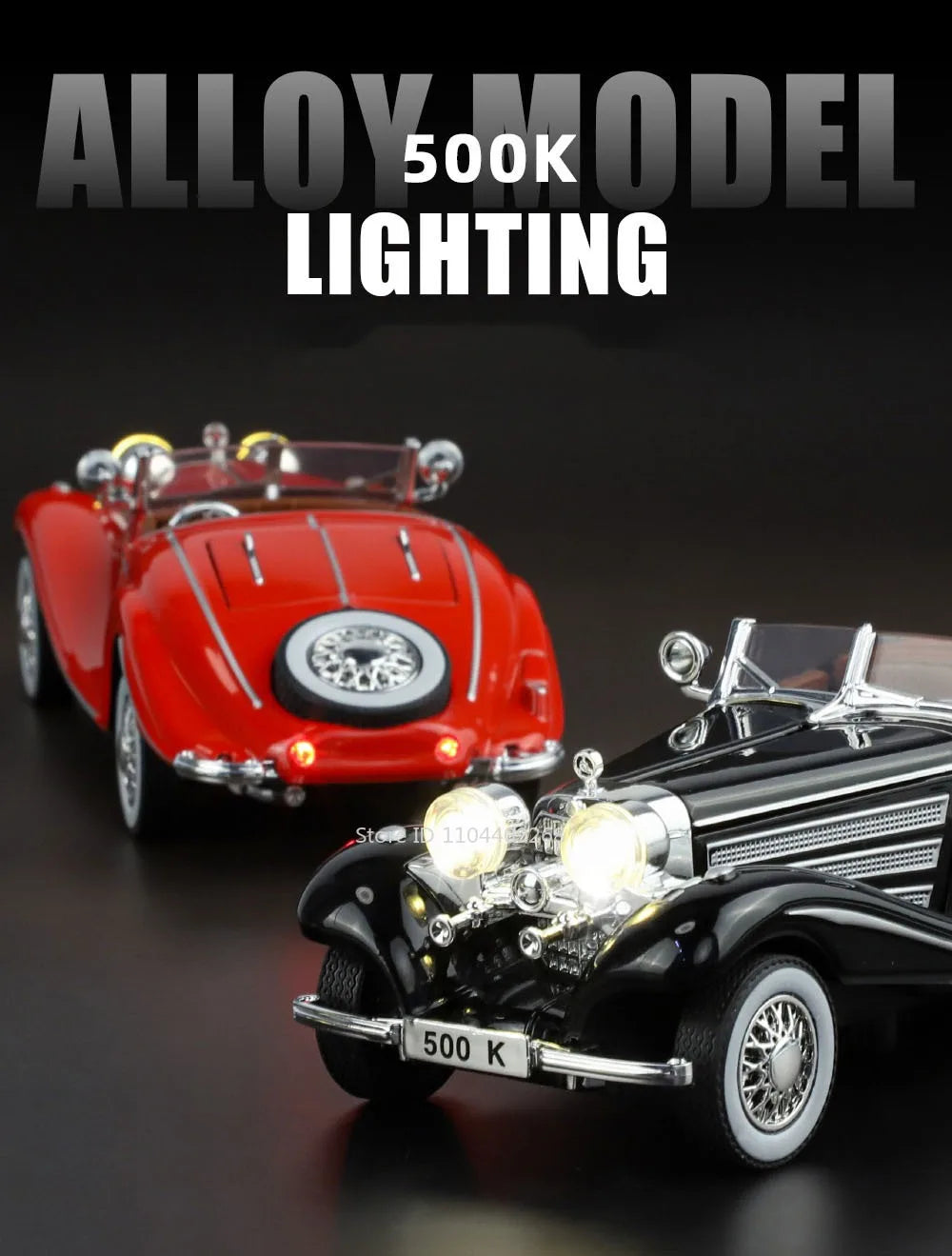 1:32 500K 300SL Vintage Car Model Toy Shock Absorption Alloy Diecast Vehicle Models Sound Light Pull Back Collection Gifts