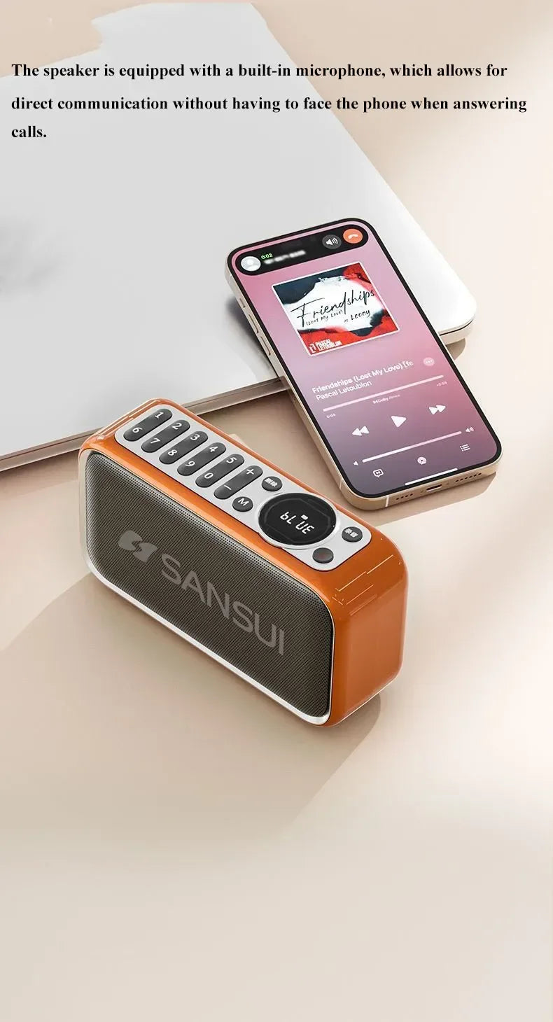 Portable Stereo Bass Bluetooth Speaker SANSUI F35 Vintage Bluetooth Speaker Mini Plug in Walkman Music Player Supports FM/TF/AUX