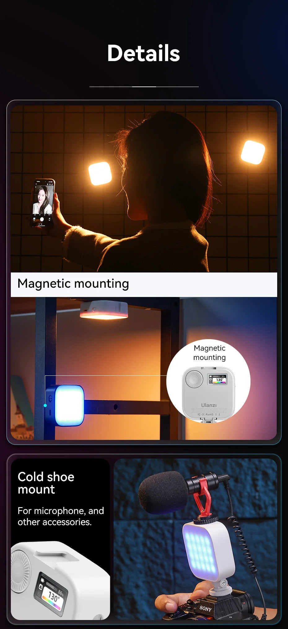 U60 Mini Pocket LED Video Lamp – RGB 2500-9000K Rechargeable Photography Light with LCD Screen & Cold Shoe Mount