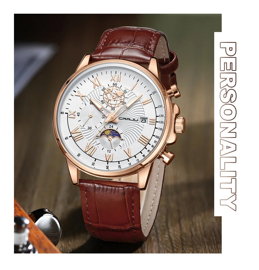 Watch Fashion Business Quartz Watch Sun, Moon and Star Multifunctional Luminous Waterproof Father's Day Gift