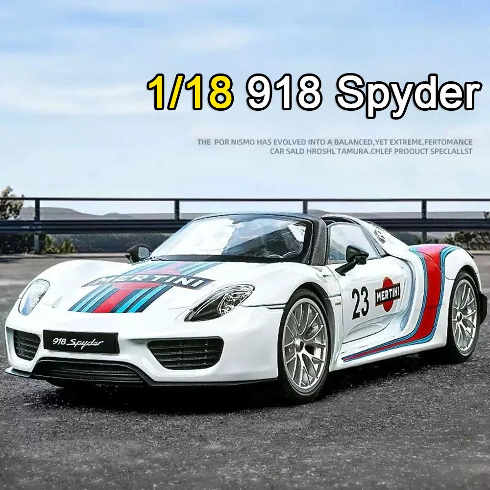 1:18 918 Spyder Martini Pagani Huayra Diecast Alloy Model Toys Car Doors Opened with Sound Light Miniature Vehice Adult Boy Gift