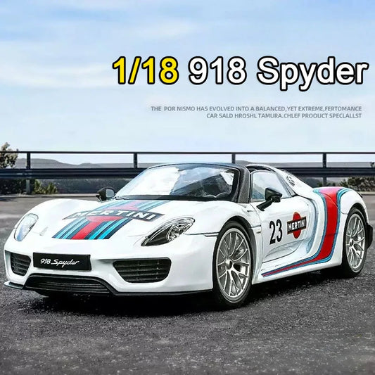 1:18 918 Spyder Martini Pagani Huayra Diecast Alloy Model Toys Car Doors Opened with Sound Light Miniature Vehice Adult Boy Gift