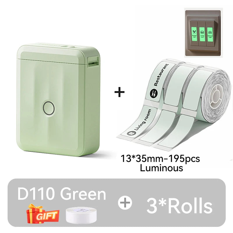 D110 Mini Portable Thermal Label Printer, Bluetooth Wireless Inkless Sticker Maker 12–15mm, Compact Label Machine for Home Organization