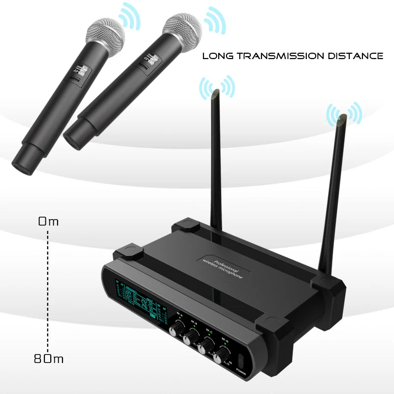 4 Channel UHF Wireless Handheld Microphone System for Karaoke Events and Performances