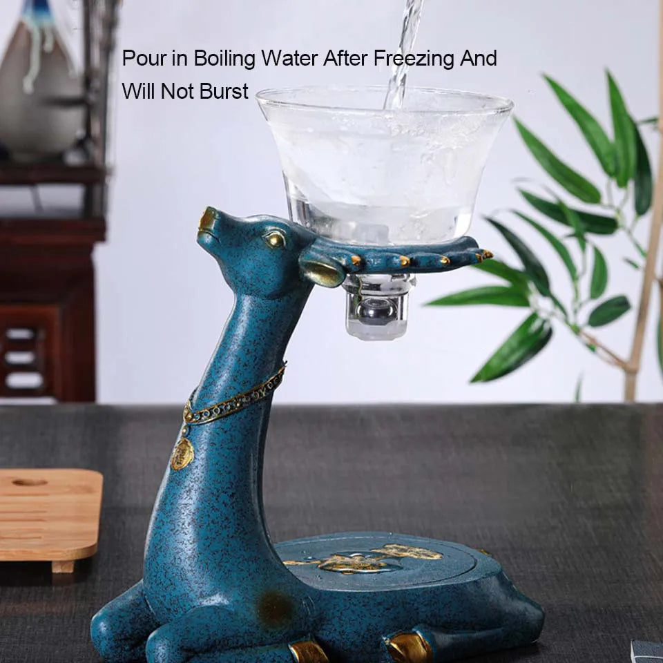 Kungfu Glass Tea Set, Creative Deer Teapot,  Water Diversion, Tea Infuser, Turkish Drip Pot with Base
