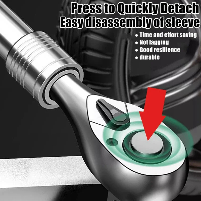 Telescopic Socket Ratchet Wrench for Automotive Repair Adjustable Head Ratchet Set 72 Tooth Quick Release Wrench Manual Tool