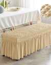 Stretch Long Bench Cover with Skirt Seersucker Ottoman Covers Elastic Piano Stool Protector Bedroom Bedside Footrest Slipcovers