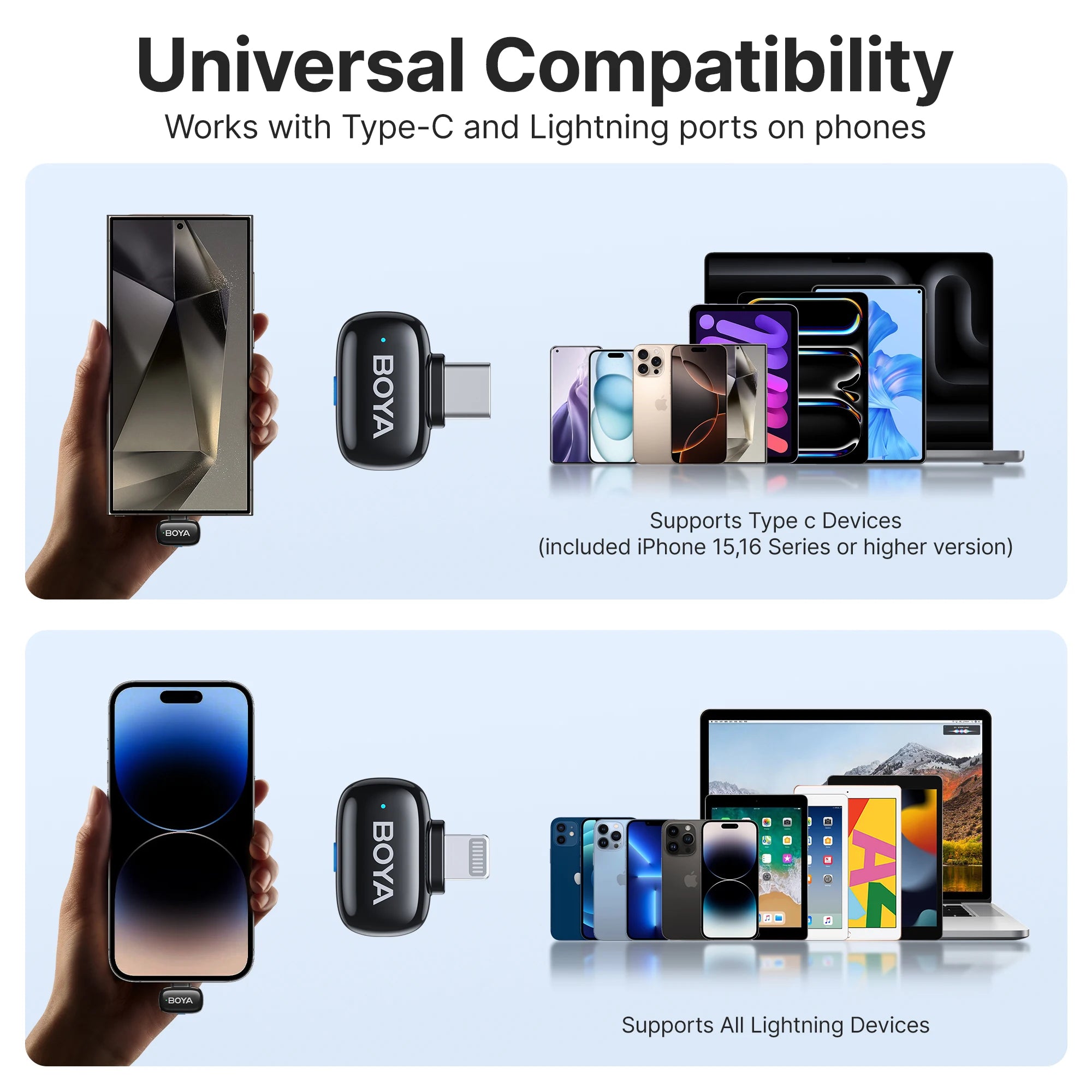 Mini Wireless Lavalier Microphone for iPhone 15/16 Series Android Type-C Smartphones Mirroless Cameras Video Recording