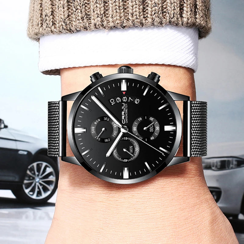 Men's Calander Waterproof Sport WristWatch with Milan strap Army Chronograph Quartz Heavy Watches Fashion male Clock