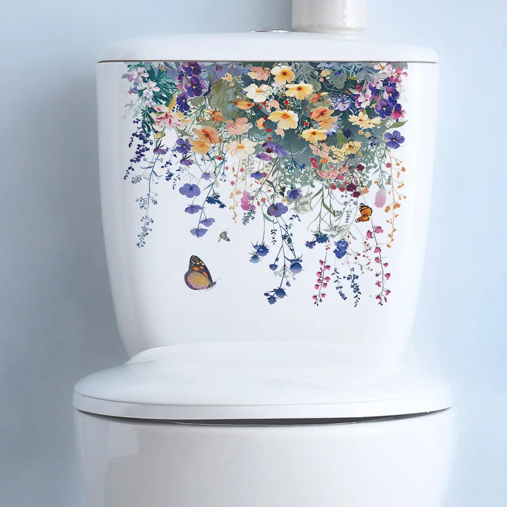 Green Plant Leaves Bathroom Toilet Sticker WC Closestool Wall Sticker Self Adhesive Mural Beautify Flower Home Decoration Decals
