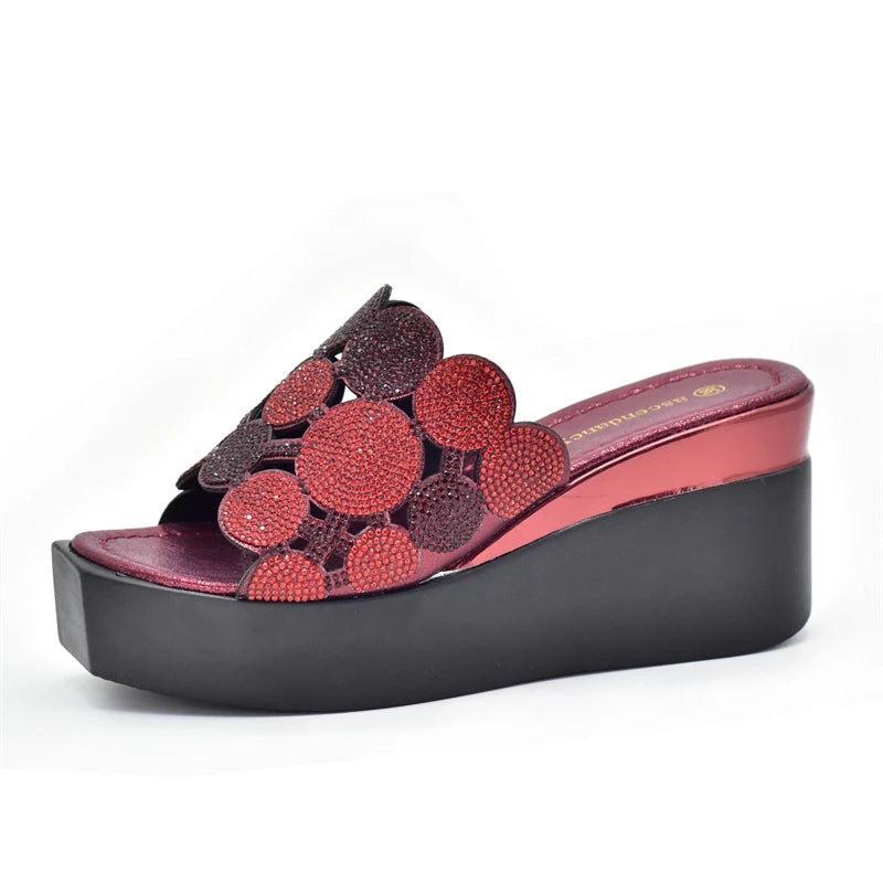 Women Bling High Heel Pumps Ladies Wedding Shoes with Rhinestone Wedges Slides Party Sandals Platform Slipper Peep Toe Shoes