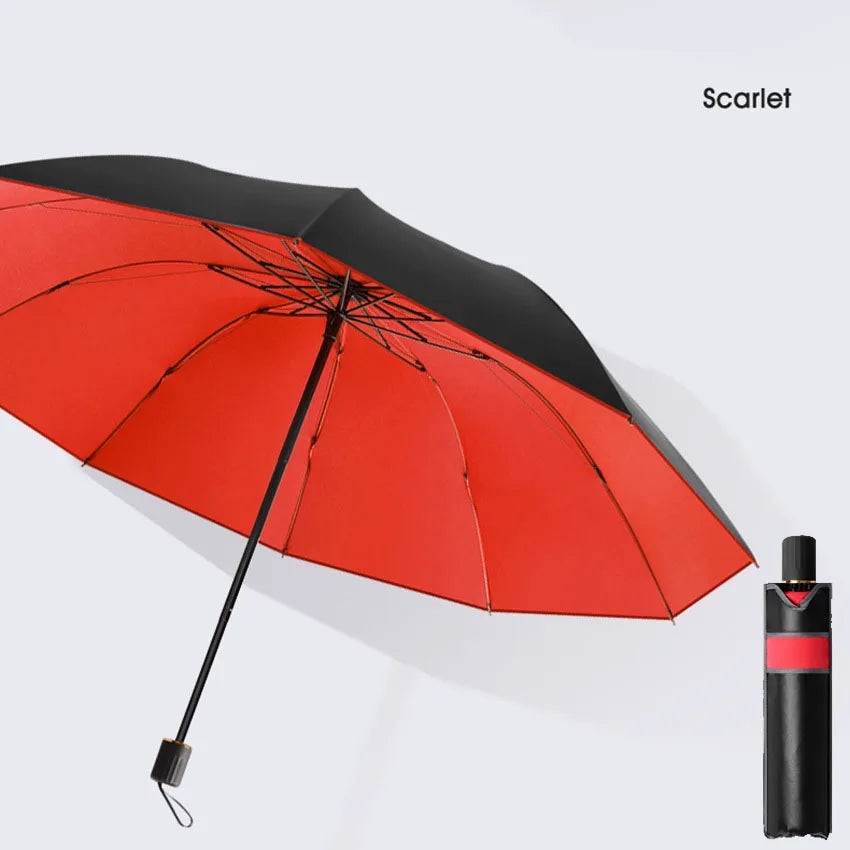 Triple Folding Windproof Reinforced Business Umbrella Dual Use Sun Rain Compact Travel Umbrella