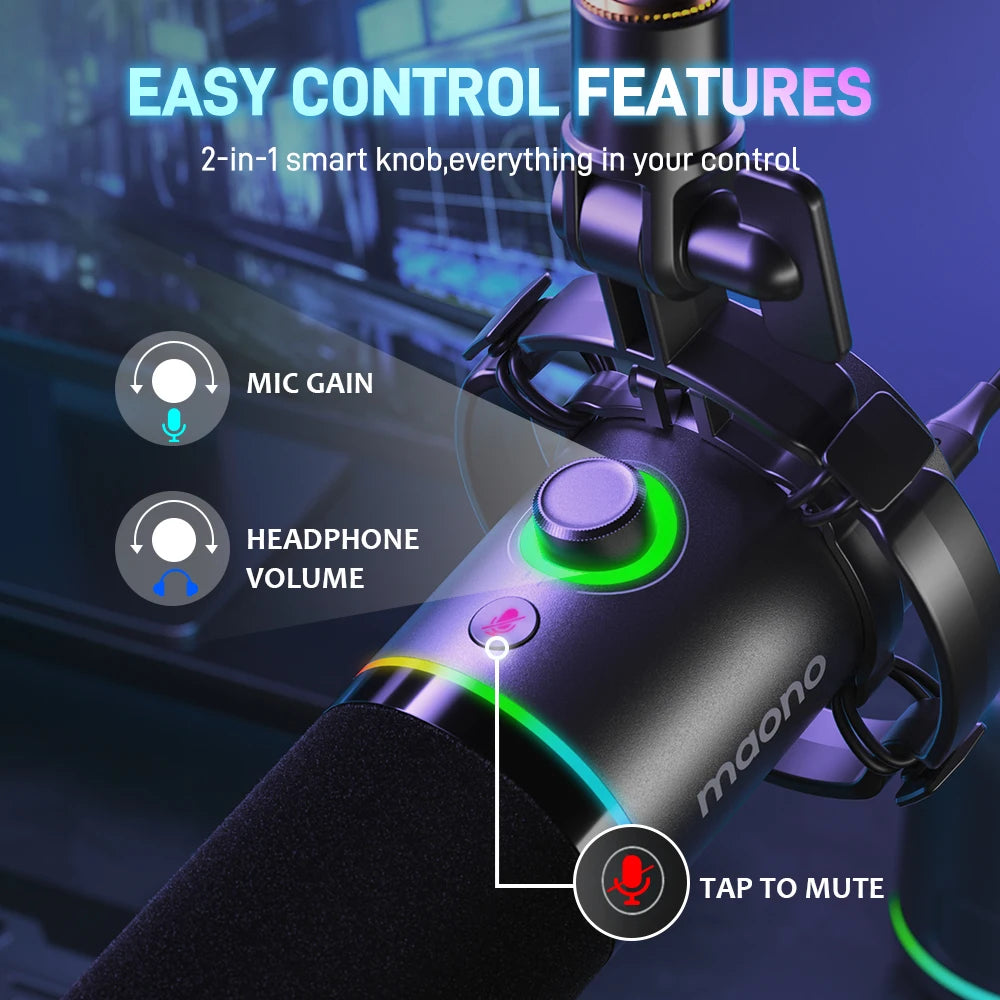 XLR USB Dynamic Microphone For Gaming Recording Streaming Youtube Metal Mic With Software Tap-to-Mute Gain Knob PD200X