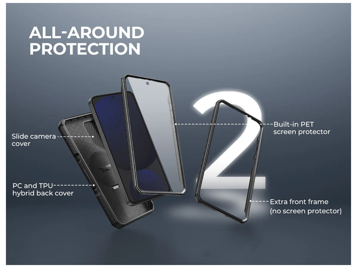 For Samsung Galaxy S24 FE Case with Camera Cover & Built-in Screen Protector Magnetic Rugged Shockproof Protective Cover Holder