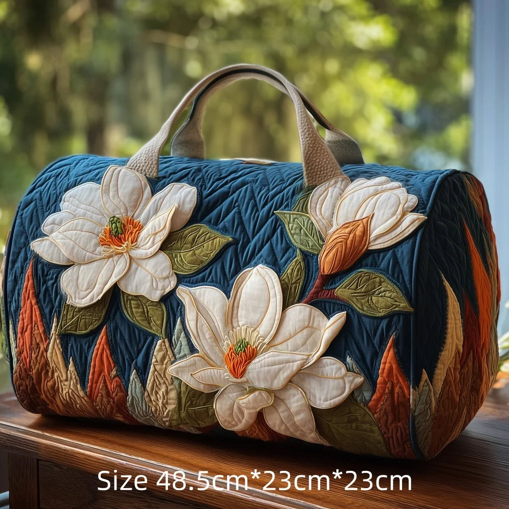 3D Printed Quilted Travel Duffle Bag Floral Pattern Tote Colorful Flowers Carry-On Lightweight Weekender Overnight Bag for Women