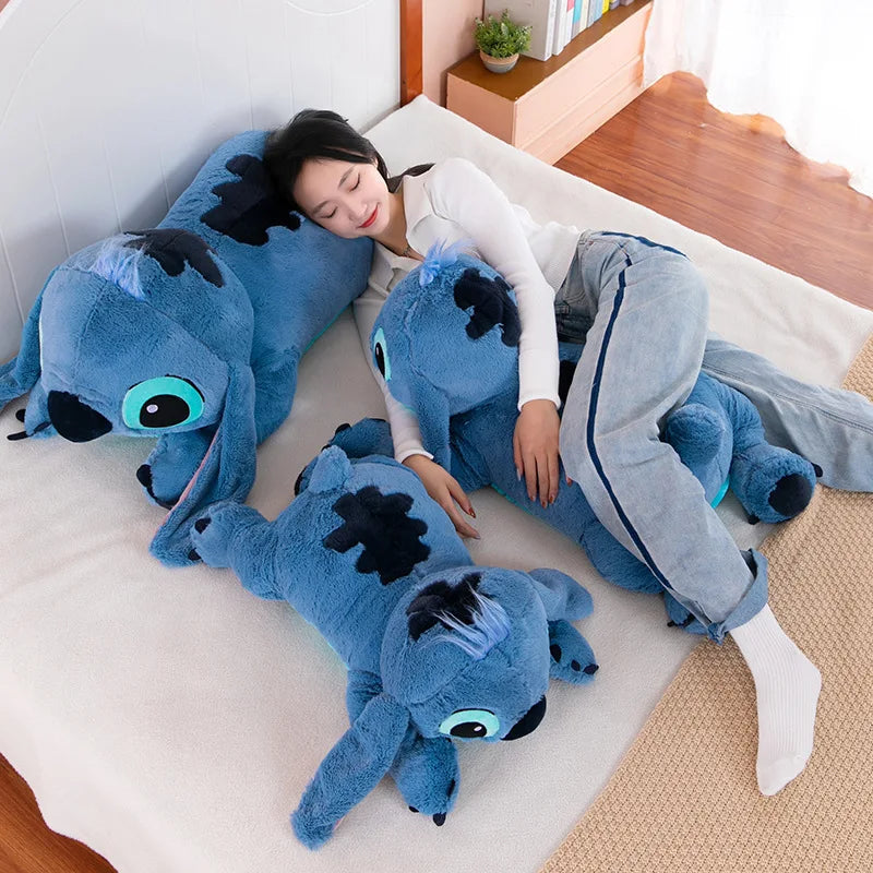 Giant 100cm Disney Stitch Plush Stuffed Doll Blue Kawaii Cartoon Animal Sofa Sleeping Soft Pillow Toys  Girls Birthday Gift