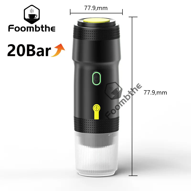 Foombthe Electric Portable Coffee Machine Italian Espresso Machine for Car & Home 3-in-1 Capsule Powder Travel Coffee Maker