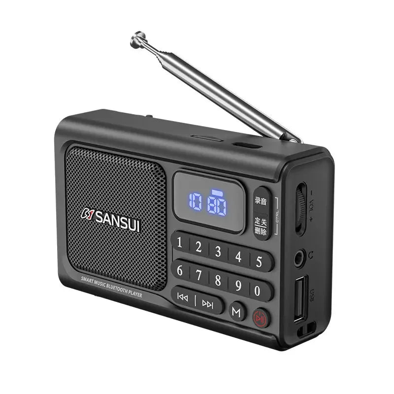 SANSUI F77 Wireless Bluetooth Speaker Gift for Elderly Portable FM Radio with TF Playback Voice Recorder Digital Music Play TF