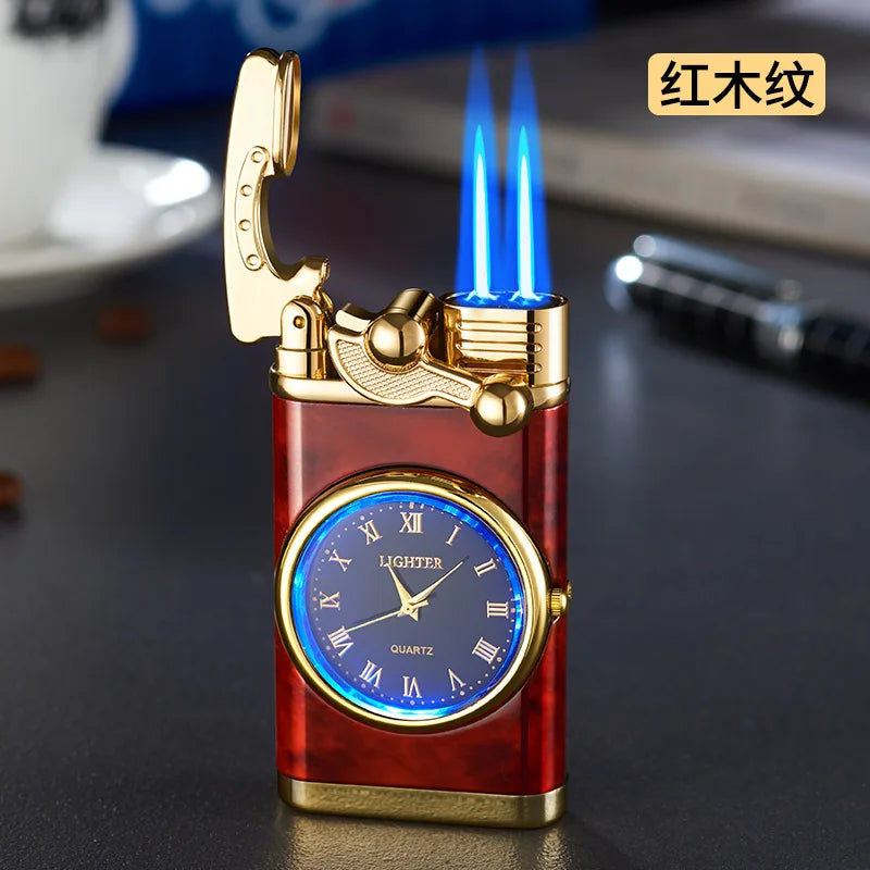 Rocker Arm Dial Metal Gas Lighters Jet, Butane Torch, Real Watch Lighter, Cigarette Cigar Lighter, Smoking Gadgets for Men