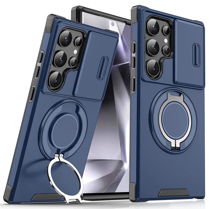 Luxury 360 ° Rotating Hidden Metal Ring Car Holder Armor Phone Case For Samsung S24 Ultra S21 S22 S23 Ultra Plus