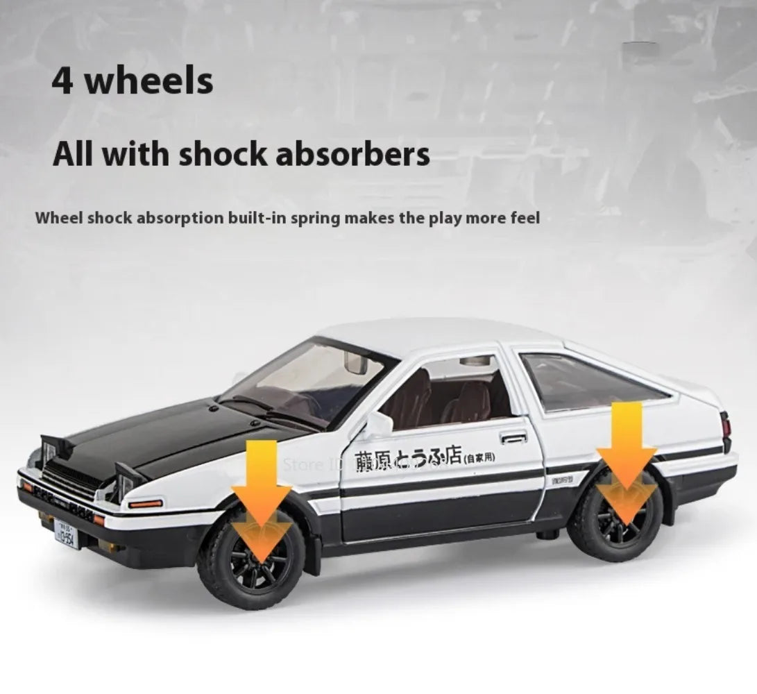 1:30 Scale Initial D AE86 Toy Car Model Alloy Body Rubber Tire Shock Absorption Pull Back Simulation Vehicles Boys Birthday Gift