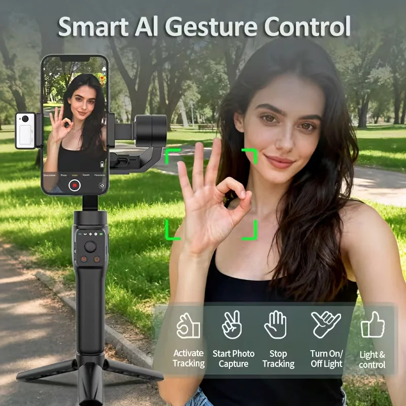 S6 3-Axis Gimbal Gesture control & fill light for smooth vlogs, streams & selfies. Compact & durable, perfect for creator