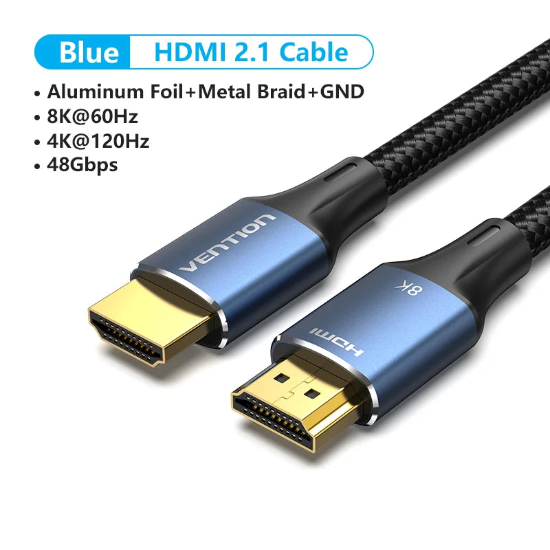 HDMI 2.1 Cable 8K/60Hz 4K/120Hz 48Gbps HDMI Digital Cables Splitter for Xiaomi TV Box HDR10+ PS5 Switch Cable HDMI 2.1