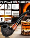 Smoking Pipe Set with PU Leather Pouch,Wood Pipe with 4-in-1 Pipe Stand Holder and Pipe Accessories,Beginner Pipe Kit