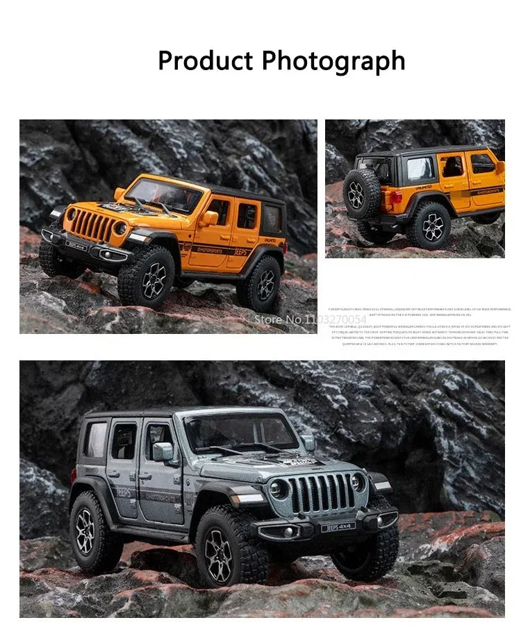1:32 Wrangler Rubicon Model Toy Alloy Diecast Car Doors Opened Sound Light Pull Back Miniature Off-road Vehicle  Holiday Gift