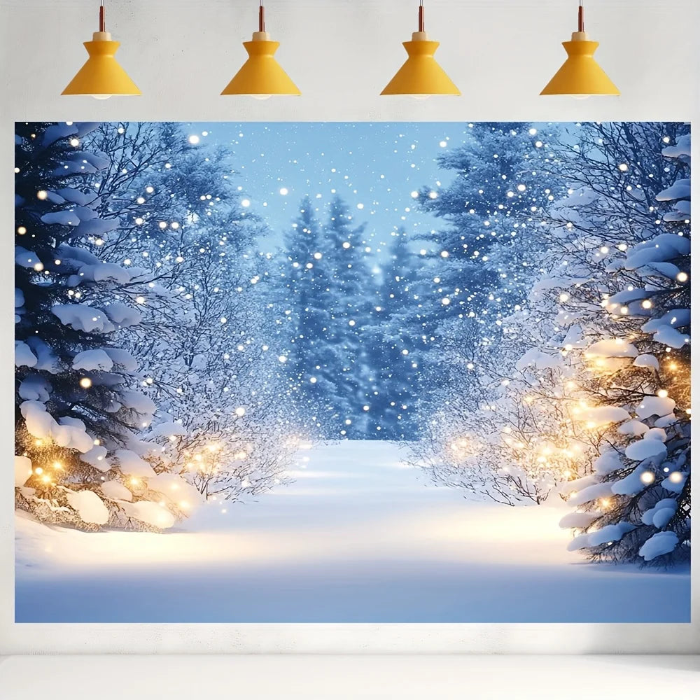Winter Solstice Snow Scene Tapestry Warm Glow Forest with Fluttering Snowflakes Living Room Feature Wall Room Decor
