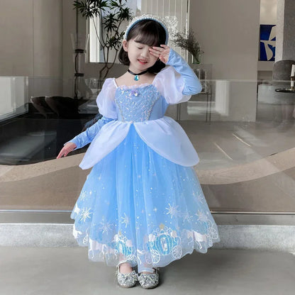 Cinderella Princess Cosplay Dress for Girl Kids Ball Gown Sequin Carnival TUTU Puff Mesh Clothing for Birthday Gift Summer Dress