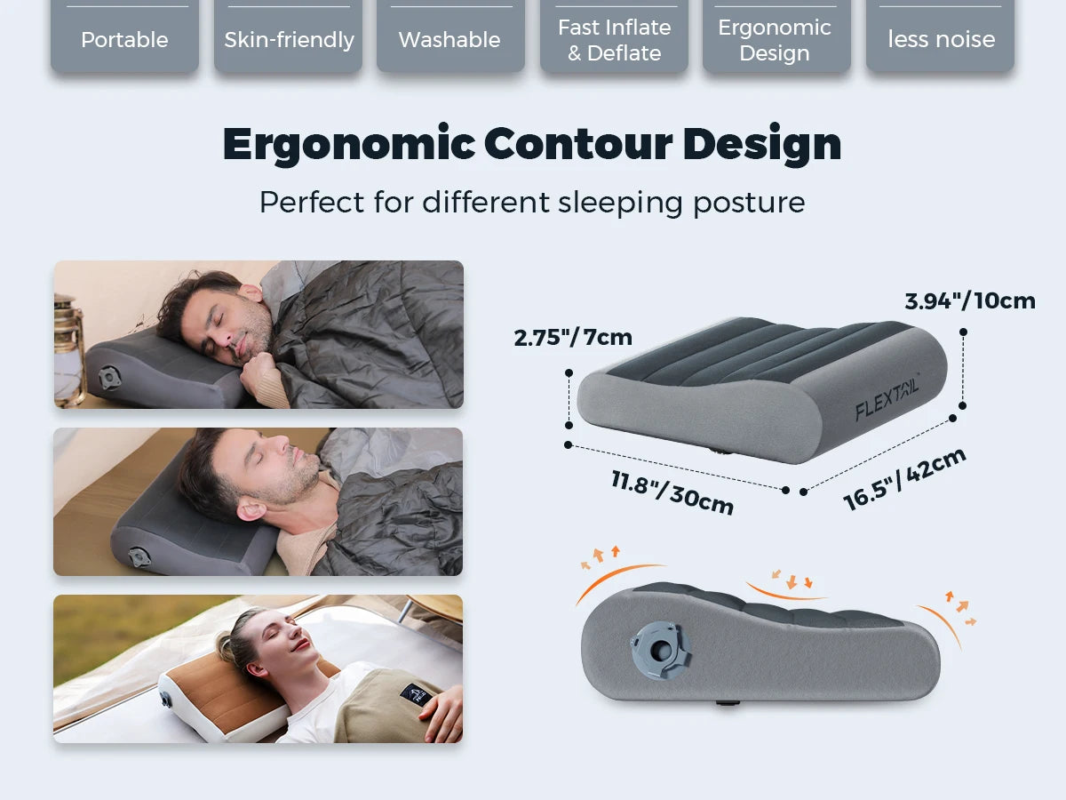 ZERO PILLOW - Ergonomic Inflatable Pillow with Dual Support for Travel and Home, Lightweight, Washable, Ultra-Quiet