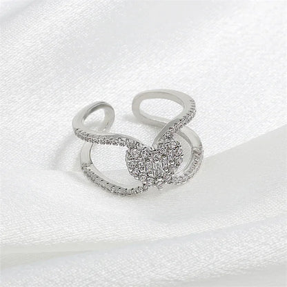 Exquisite Double Layer Cross Open Rings for Women Korean Fashion Heart Cubic Zircon Bridal Ring