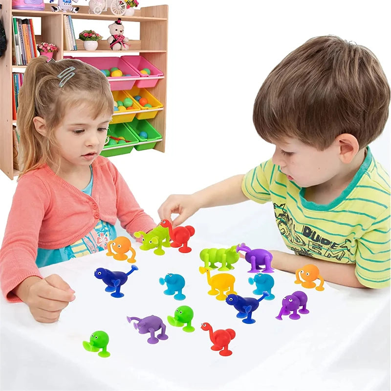 Soft Silicone Building Blocks Toy Animals Shape Suction Cup Bath Toys Parent- Interactive Games Stress Relief Toys