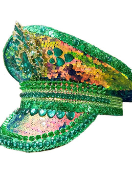 Green Rhinestone Wedding Festival Captain Hat Masquerade Military Cap Handmade Luxury Mucis Festiva lHen Do Hat Sergeant Hat
