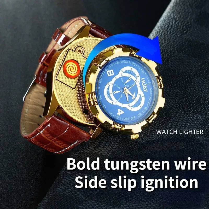 Rechargeable Metal Creative Watch Lighter Cool Trend Tungsten Filament Cigarette Lighter Men's Gift Cigarette Accessories