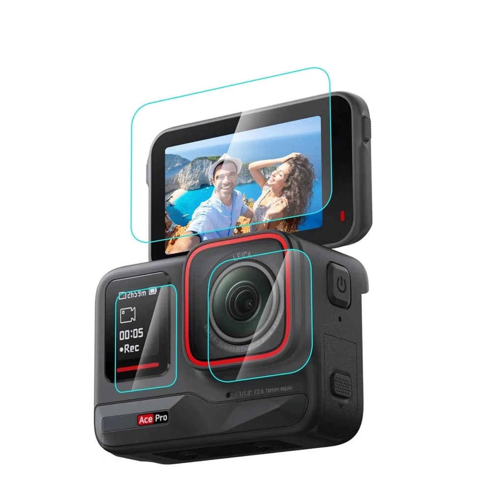 for Insta360 Ace Pro 3 in 1 Rear & Front Screen + Lens Tempered Glass Film