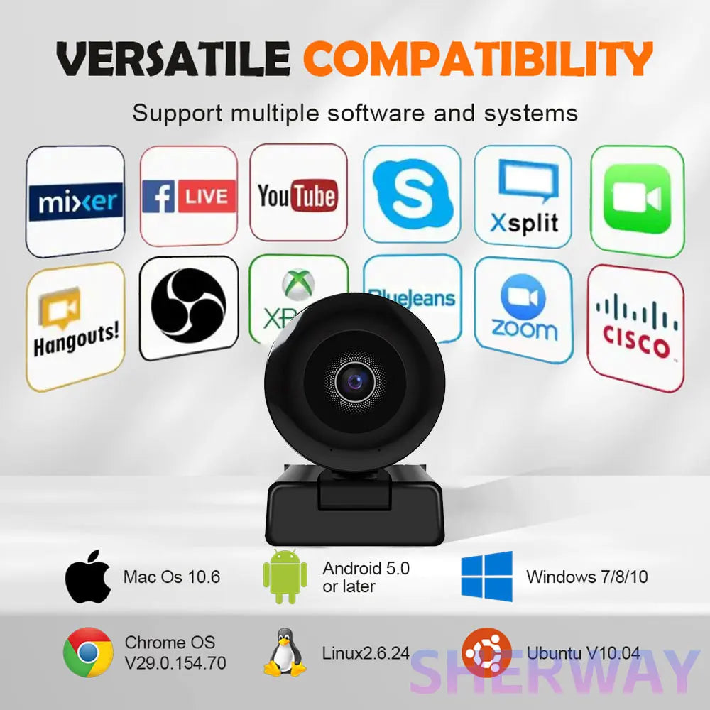 4K Webcam Pro Living Streaming USB Web Camera with Remote Dual Noise-Cancelling Mics AI Auto Focus 128° FOV HD Mini Video PC Cam