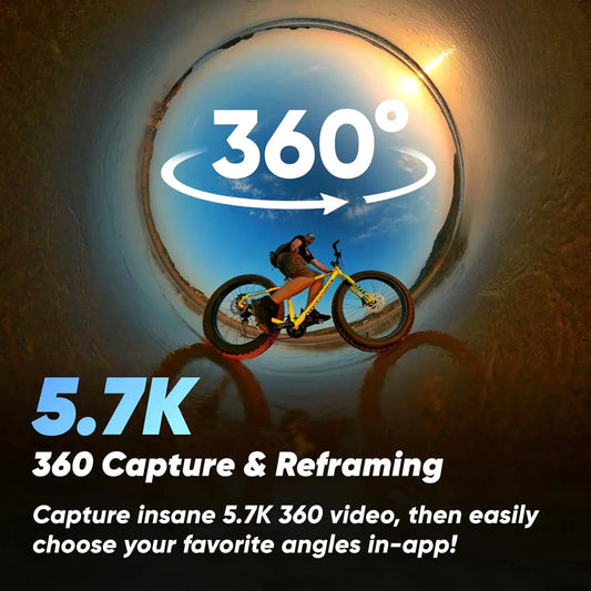 5.7K 360° Action Camera with 4K Single Lens Recording and FlowState Stabilization
