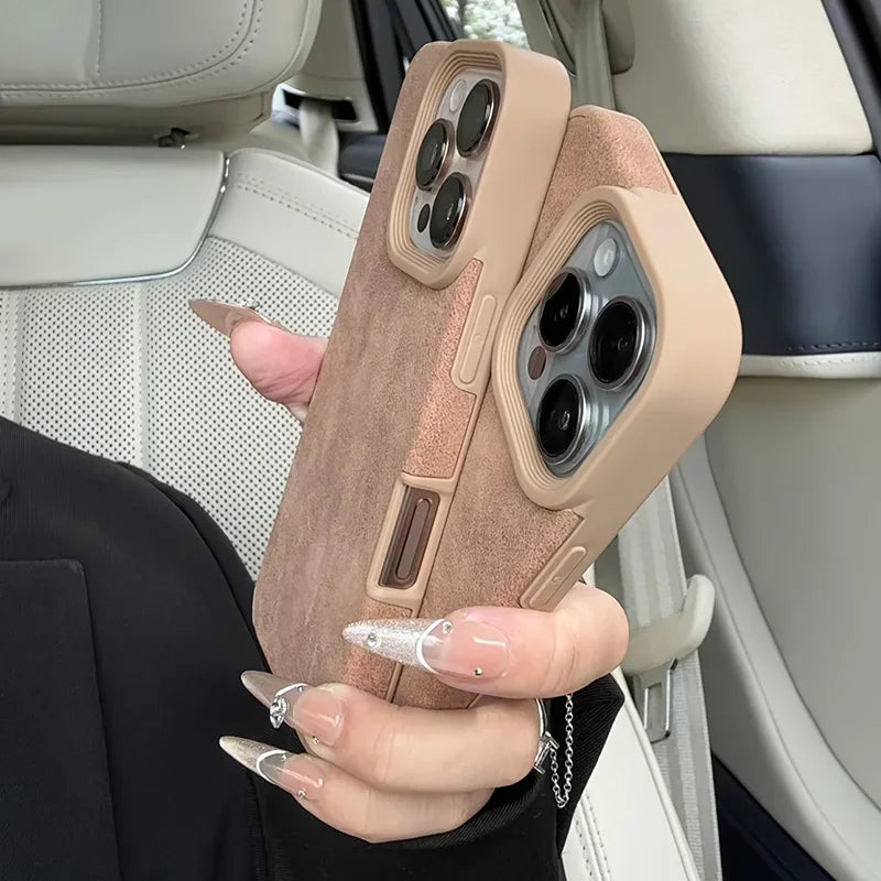 Luxury Matte Lambskin Faux Leather Phone Case For iPhone 17 16 Pro Max Air 15 14 Plus Shockproof Cover