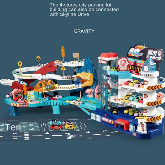 Electric Rail Car Dinosaur Building Parking Lot Adventure Racing Rail Car Toys Brain Mechanical Interactive Rail Cars