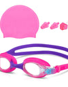 Kids Swim Goggles and Silicone Swim Cap set with Nose Clip Earplugs, Waterproof