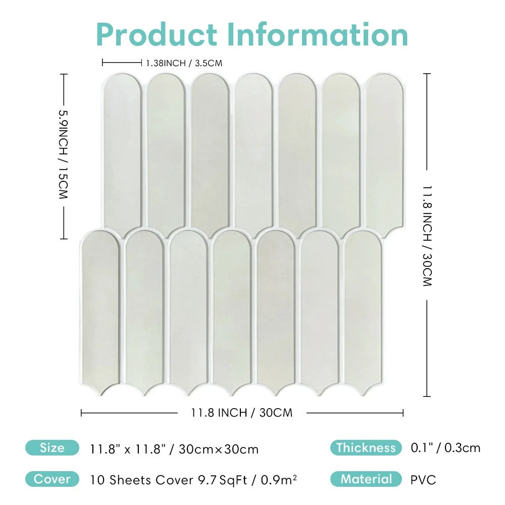10pcs Decorative 3D Peel and Stick Wall Panel 3D Tile Sticker Self-Adhesive Kitchen Tile Backsplash Bathroom Wall Sticker