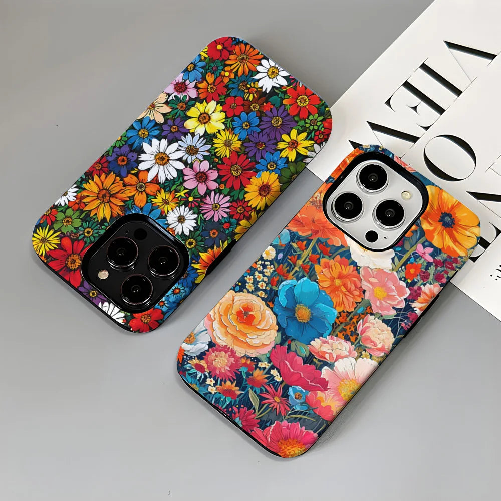 Art Drawing Flower Printed Daisy Phone Case for iPhone 16 15 13 14 Pro Max 16 15 Plus 2 in 1 Hard Protection Cover