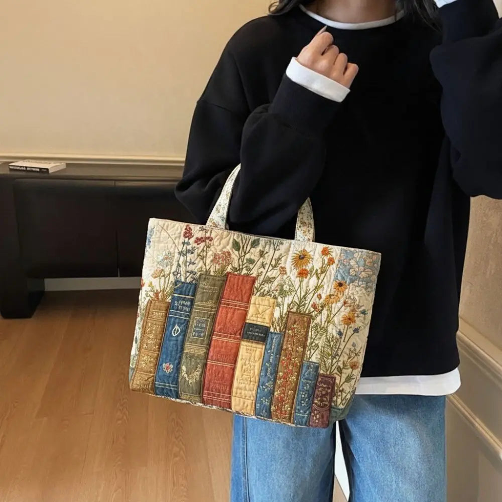 Vintage Quilted Canvas Tote Bag Large Capacity 3D Printed Shoulder Handbag