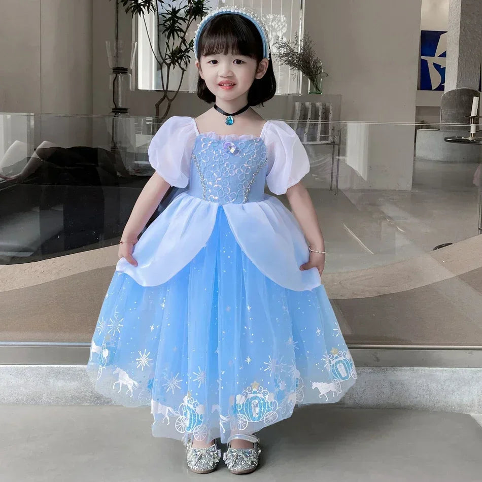 Cinderella Princess Cosplay Dress for Girl Kids Ball Gown Sequin Carnival TUTU Puff Mesh Clothing for Birthday Gift Summer Dress