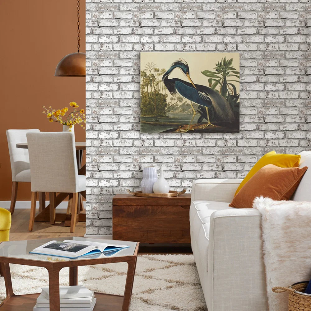 10pcs 3D Tile Stickers, 3D Whitewash Brick Textures, Matte, 30cm x 30cm, Water and Mold Resistant, for Living Room Kitchen Wall Update